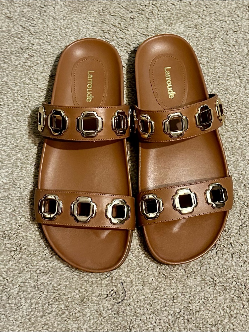 Larroude Double-Strap Milan Slide Sandals with Gold Hardware *Brand New*